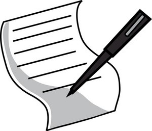 A pen writing on a piece of paper that already 
      has some words on it.